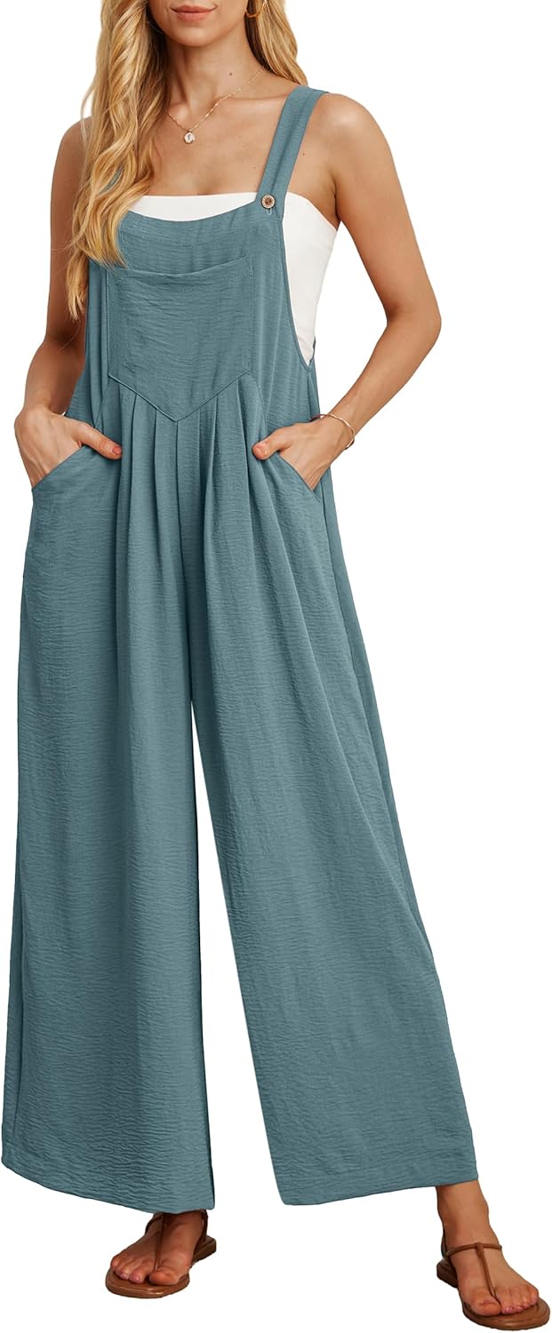 IWOLLENCE Women's Summer Jumpsuits Boho Wide Leg Overalls Casual Loose Rompers with Pockets 2025