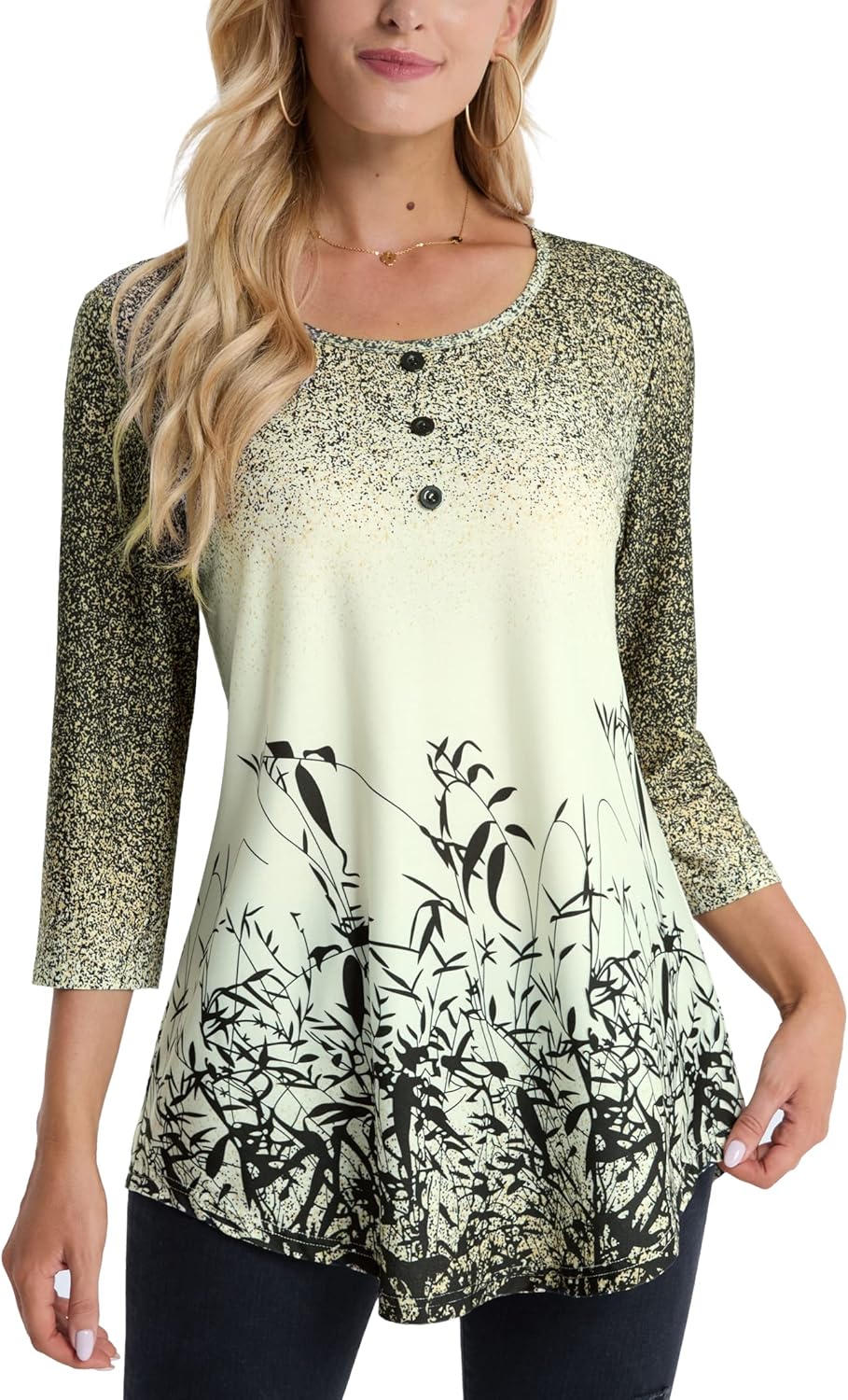 BAISHENGGT Womens Tops 3/4 Sleeve Round Neck Casual Tunic Tops Fall Fashion 2025 Dressy Casual Blouses